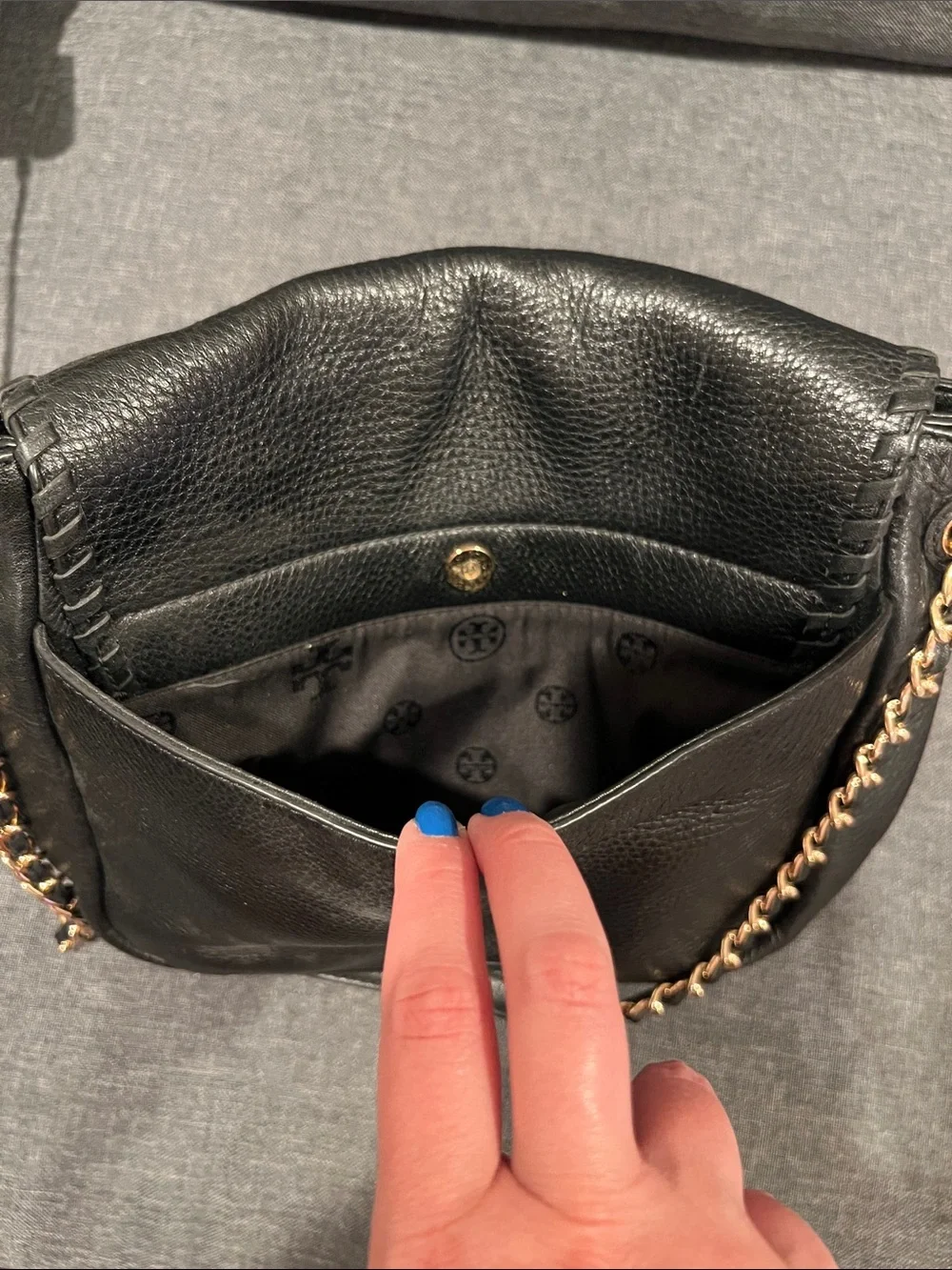 Tory Burch Black Leather Chain-Trim Shoulder Bag